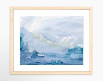 Blue and White Abstract Ocean Art Print: Modern Coastal Wall Decor "Lagoon"