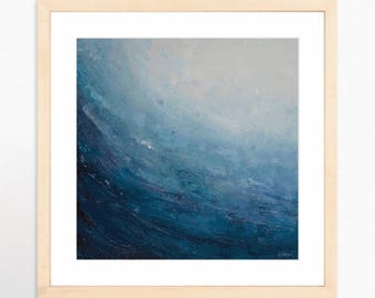 Blue Abstract Wave Art Print: Modern Coastal Wall Decor "Glittering Waves"