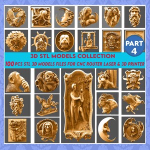 Parte 4: Colección de 100 modelos 3D STL, decoración de pared, archivo Stl para grabador enrutador CNC, máquina de tallado, relieve, Artcam, Aspire, VCarve... etc.
