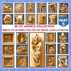 Parte 5: Colección de 100 modelos 3D STL, decoración de pared, archivo Stl para grabador enrutador CNC, máquina de tallado, relieve, Artcam, Aspire, VCarve... etc.