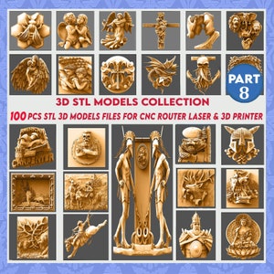 Parte 8: Colección de modelos 3D STL de 100 piezas, decoración de pared, archivo Stl para grabador enrutador CNC, máquina de tallado, relieve, Artcam, Aspire, VCarve... etc.