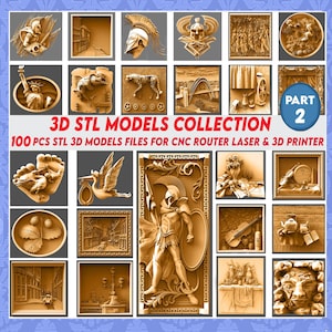 Parte 2: Colección de modelos 3D STL de 100 piezas, decoración de pared, archivo Stl para grabador enrutador CNC, máquina de tallado, relieve, Artcam, Aspire, VCarve... etc.