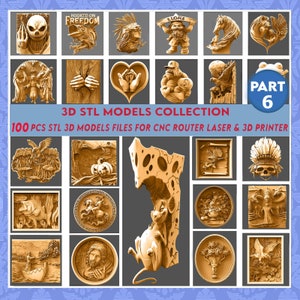 Parte 6: Colección de 100 modelos STL 3D, decoración de pared, archivo STL para grabador de enrutador CNC, máquina de tallado, relieve, Artcam, Aspire, VCarve, etc.
