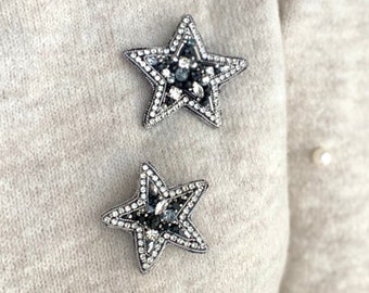 Set of 2 Stars Brooches. Handmade Crystal Brooches. Embroidery Pin, Jewelry Accessories