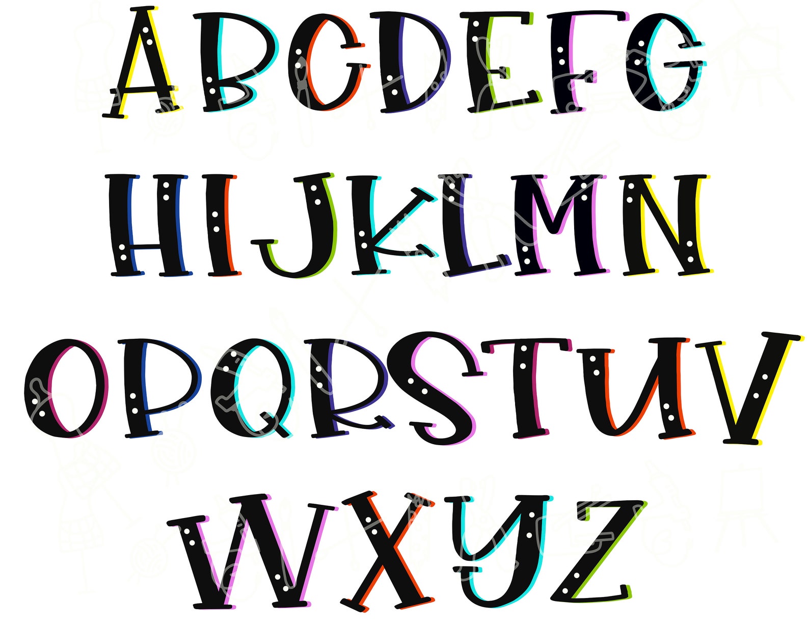 Colorful Bright Alphabet Clipart, Letter Clipart, Hand Drawn Letters