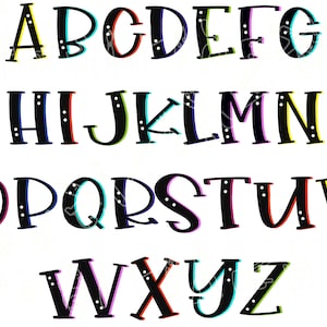 Colorful bright alphabet clipart, letter clipart, hand drawn letters