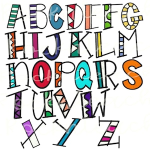 Colorful bright alphabet clipart, letter clipart, hand drawn letters