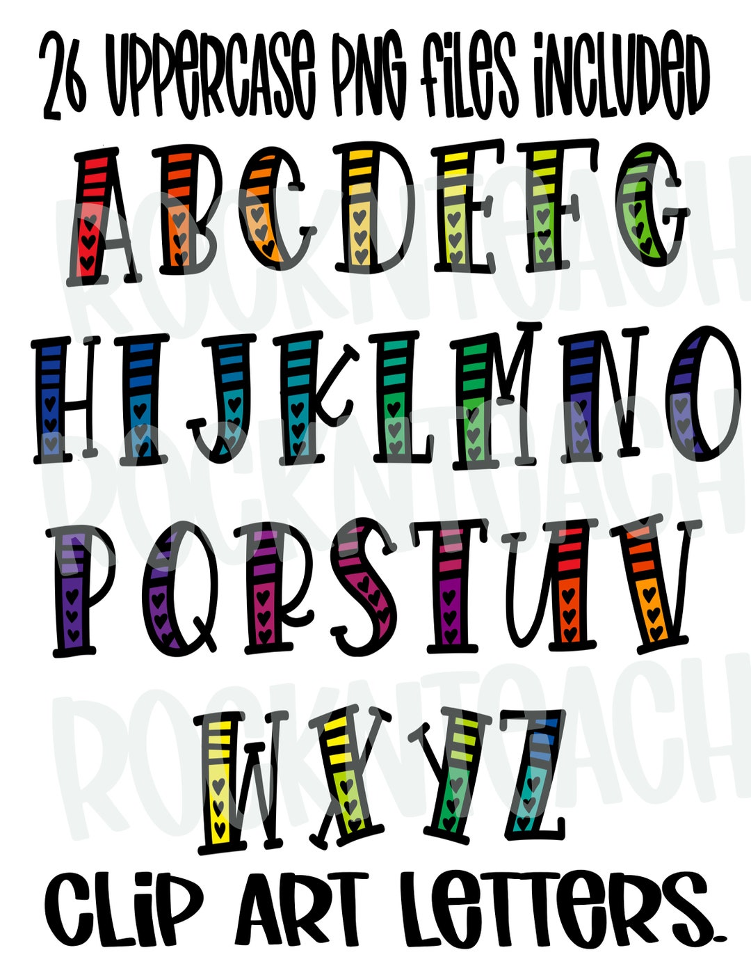 Colorful Bright Alphabet Clipart, Letter Clipart, Heart Letters Png - Etsy