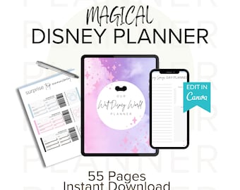 DisneyWorld Vacation Planner with 55+ Printable Templates for Planning a WDW Vacation! Digital Download- editable on Canva!