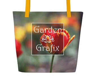 Tote Bag with Pocket in Totally Tulip Print | Fashionable Tote Bag | Floral Large Tote Bag | Tote Bag for Women