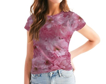 Women's Tee in Cherry Blossoms Print | Women's T-shirt | Women's Floral Shirt