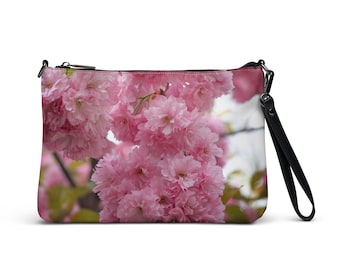 Vegan Leather Crossbody Purse in Cherry Blossom Print | Fashion Purse | Vegan Leather Purse | Wrist Purse | Crossbody Bag | Purses for Women