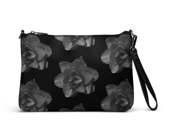 Vegan Leather Crossbody Purse in Black Rose Print | Fashion Purse | Vegan Leather Bag | Wrist Purse | Crossbody Bag | Purses for Women