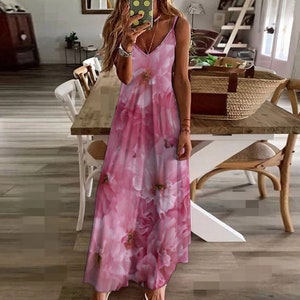 Women's Summer Fashion Slip Dress Long Skirts in Cherry Blossoms Print Floral Dress Party Dress Long Dress Summer Dress image 4