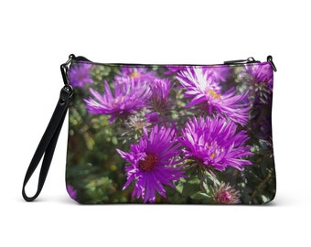 Vegan Leather Crossbody Purse in Purple Mums Print | Fashion Purse | Vegan Leather Bag | Wrist Purse | Crossbody Bag | Purses for Women