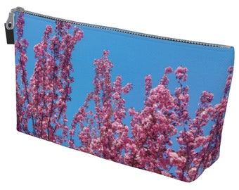 Makeup Bag in Cherry Blossoms Blue Print | Toiletries Bag | Travel Kit | Travel Case | Cosmetic Bag | Cherry Blossoms Makeup Bag