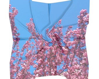 Cherry Blossoms Blue Square Scarf