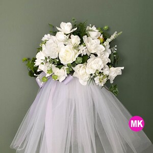 Bridal Shower Tulle Door Hanger: White Floral Wedding Decor
