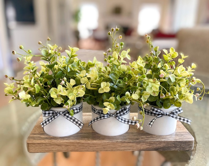 Eucalyptus Arrangement in Marble Bowls, Table Centerpiece , Farmhouse