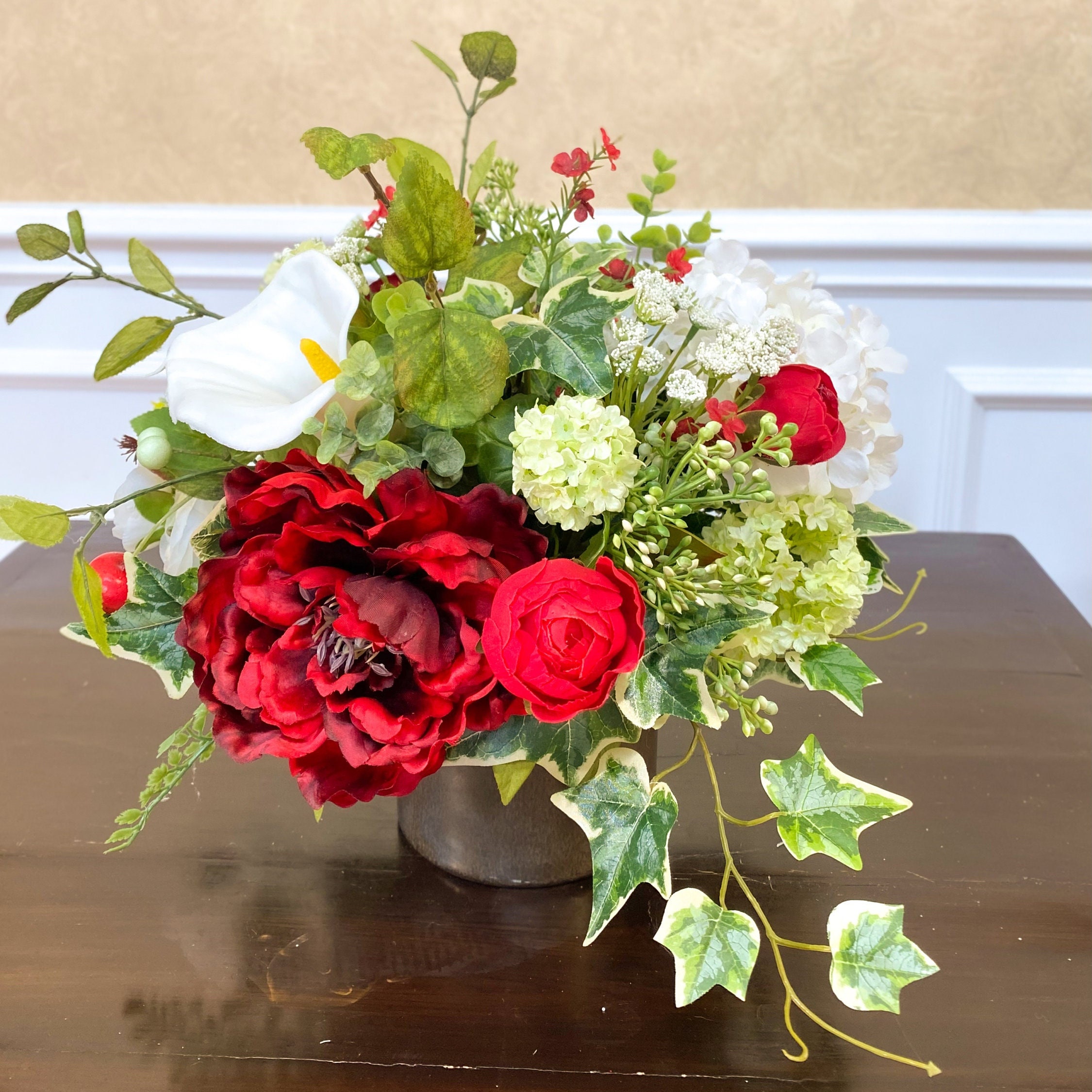 Exquisite Red and White Flower Centerpiece Artificial Flower Etsy
