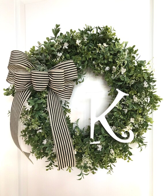 Boxwood Wreath With Initial Boxwood Wreath For Front Door Etsy
