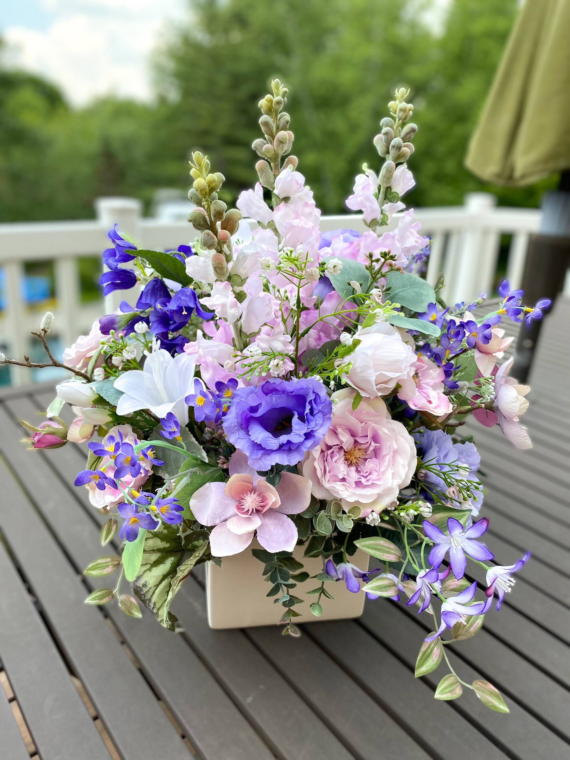 Light Pink and Purple Flower Arrangement in White Ceramic Etsy