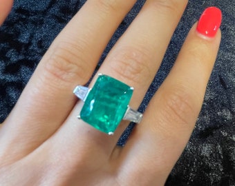 Emerald and Zirconium 925 Sterling Silver Ring