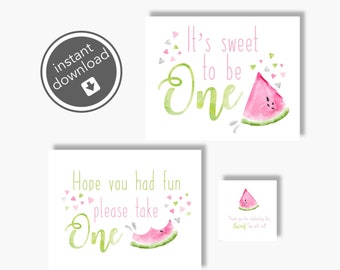 First Birthday Watermelon: Party Decor and Favor Tags