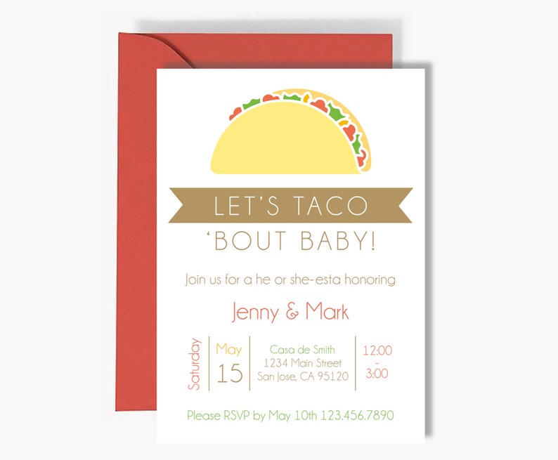 Lets Taco 'bout Baby Gender Reveal Printable Invitation image 1