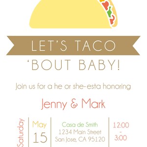 Lets Taco 'bout Baby Gender Reveal Printable Invitation image 2