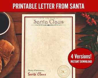Printable Letter from Santa, Official North Pole stationery, Christmas Decorations, Christmas Cards, DIY, Santa Claus, Downloadable, Antique