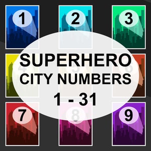 Superhero City Number Banner 1 through 31 Bulletin Board Poster Days Classroom Decor