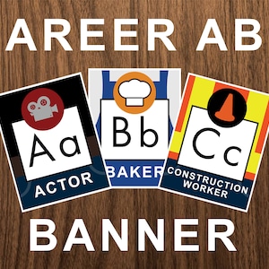 Cartel con el alfabeto ABC sobre carreras y profesiones, material imprimible para profesores, decoración digital para aulas, decoraciones para escuelas primarias, carteles escolares