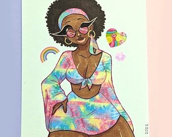 Chica teñida con la técnica tie-dye - dibujo original