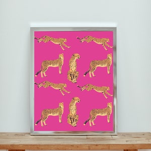 Cheetah wall art, trendy pink cheetah dorm decor, digital download for printing