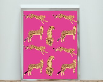 Cheetah wall art, trendy pink cheetah dorm decor, digital download for printing