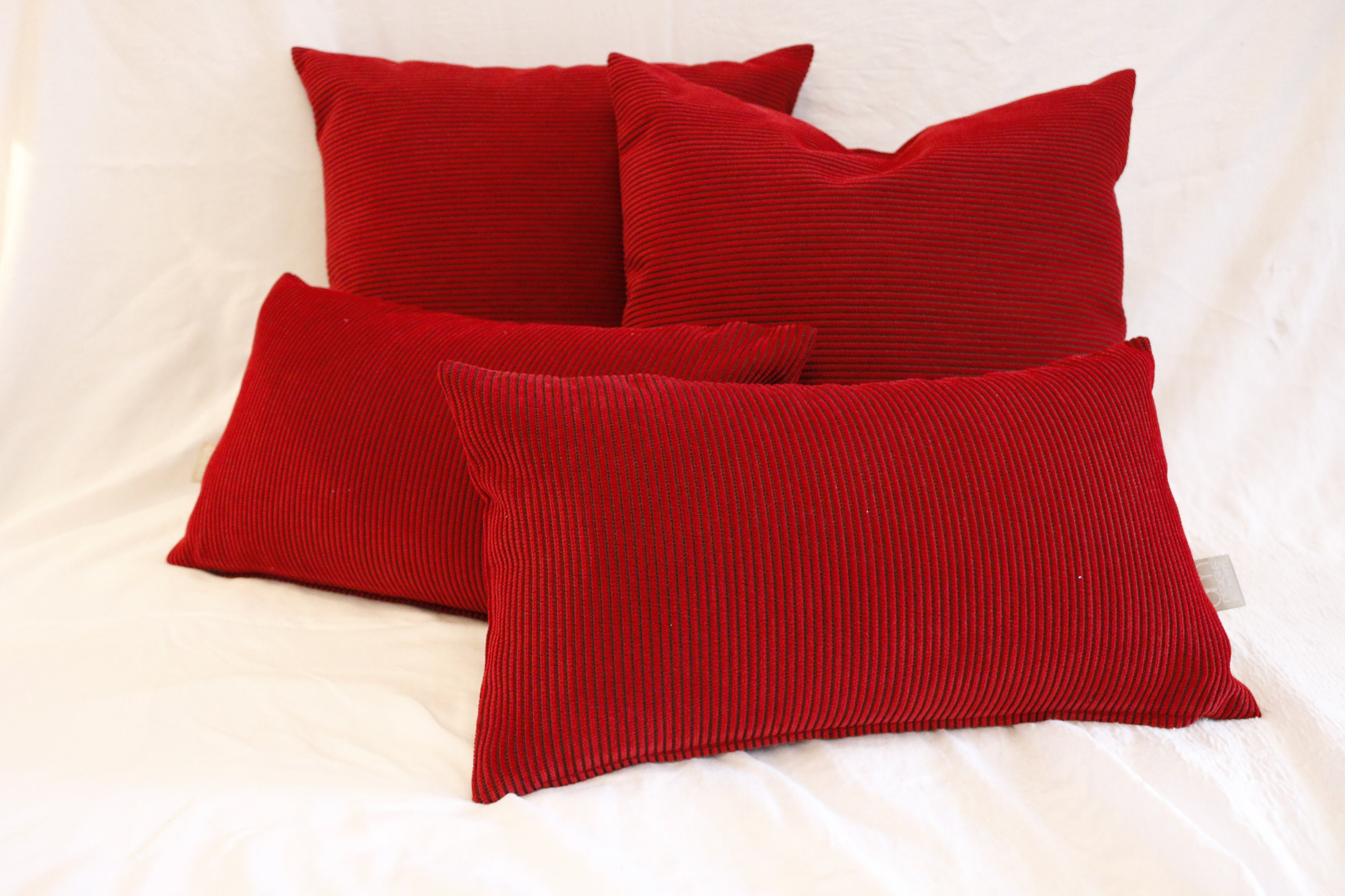 Designer Cushions. Red velvet like material with a thin black Etsy