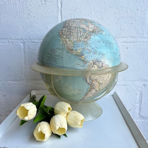 Vintage National Geographic Globe | Clear Plastic Stand, Floating 12&quot; Globe, Light Blue Vintage Globe
