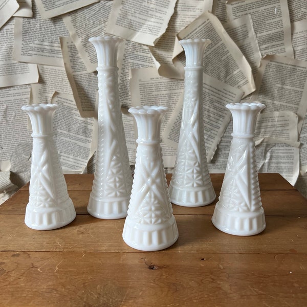 Vintage Milk Glass Vase {Two Sizes} | 9" & 6" Stars and Bars Milk Glass Vase | Milk Glass Decor | Vintage Wedding | Milk Glass Container