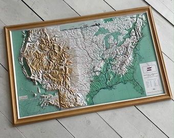 Vintage USA Map | Aqua USA Map, 28"x18" Great Color & Unique Decor Piece | Embossed Plastic Map, Unique Map Wall Art | Teal, Aqua Map