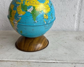 Vintage Globe Coin Bank: 7" Metal World Decor