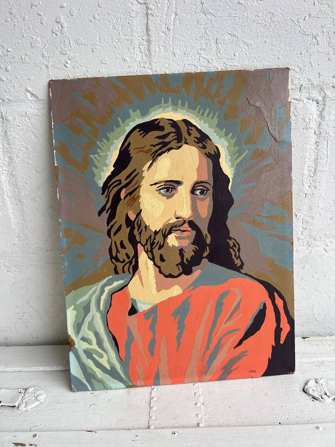 Vintage Paintbynumber Jesus Portrait, 16x12 No Frame, Spiritual Paint