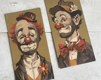 Vintage Clown Portraits: Paint-by-Number PAIR, Unframed (12"x6")