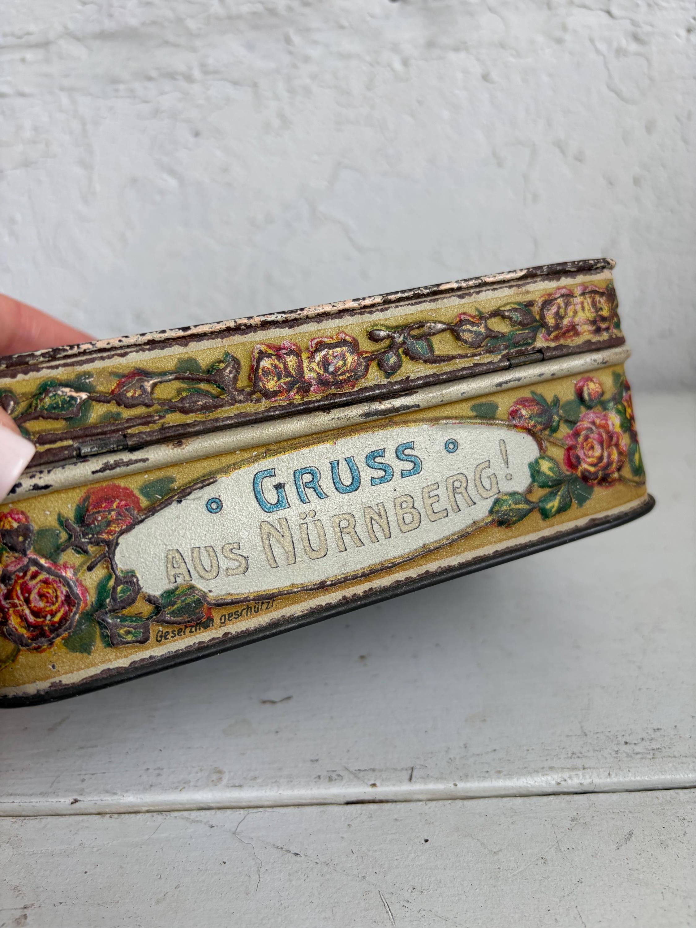 Antique Heinrich Haeberlein Nürnberg Tin | Floral Biscuit Tin