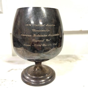 Vintage Silver Plated Trophy Award Goblet | 1974 Date | Vintage Goblet for Coffee Table Decor | Patinated Goblet 5.75&quot; | Badminton Trophy
