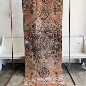 Vintage Oriental Rug 3.1’x8.3', Handmade, Muted pink & Cream Geometric Pattern, Oriental rug Runner, Boho Runner, Hallway Rug, Kitchen Rug