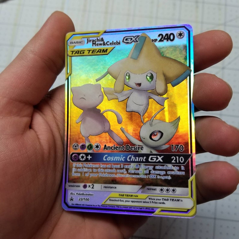 Jirachi Mew and Celebi Tag Team GX Full Art Rainbow Holo | Etsy
