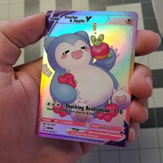 Snorlax Applin Tag Team V Full Art Rainbow Holo Custom Orica Etsy