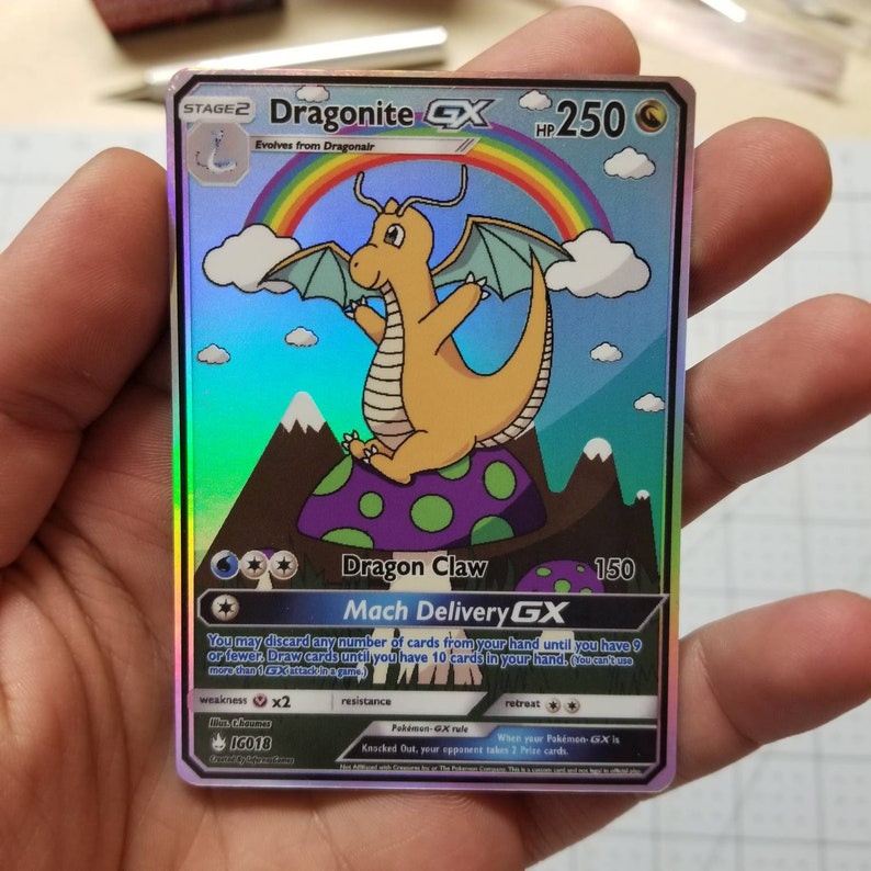 Dragonite GX Full Art Rainbow Holo Custom Orica Pokemon Card Etsy