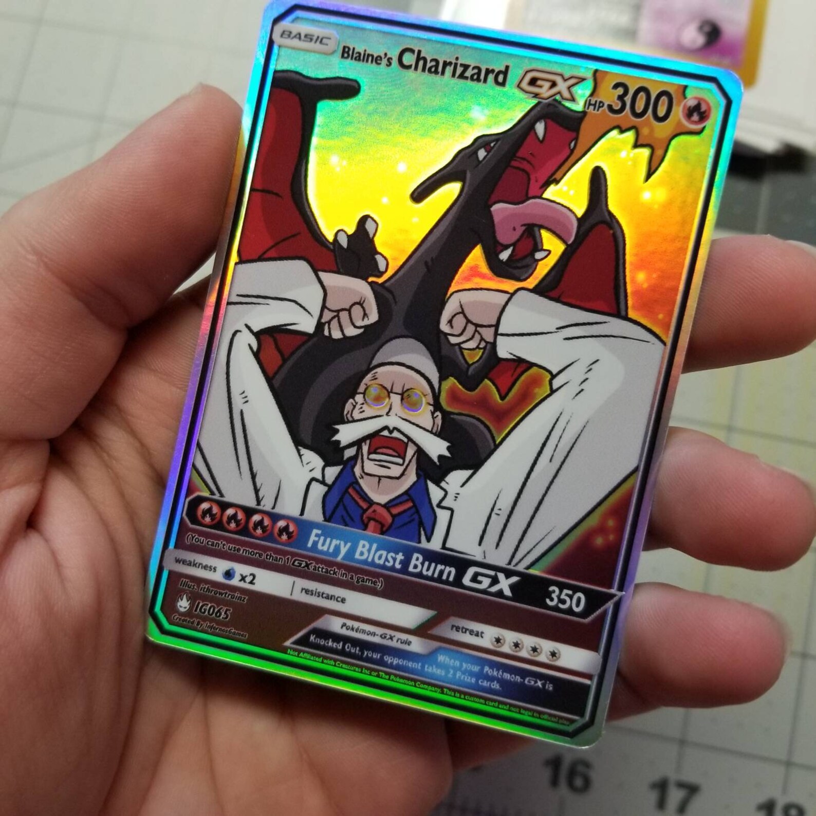 Blaine's Charizard GX Full Art Rainbow Holo Custom Orica